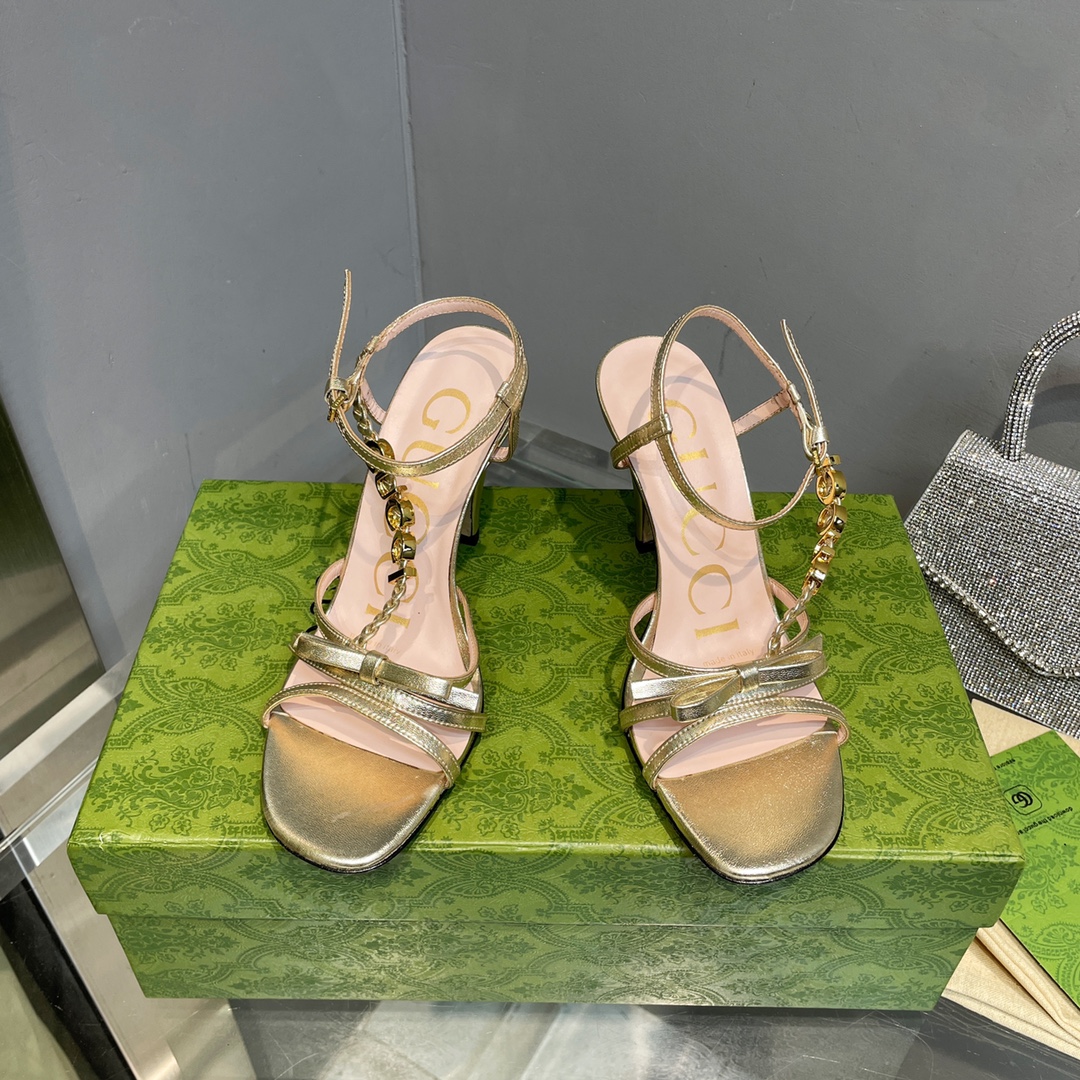 [TOP] GUCCI Woven Braid   Metal Buckle Sandals - Gold