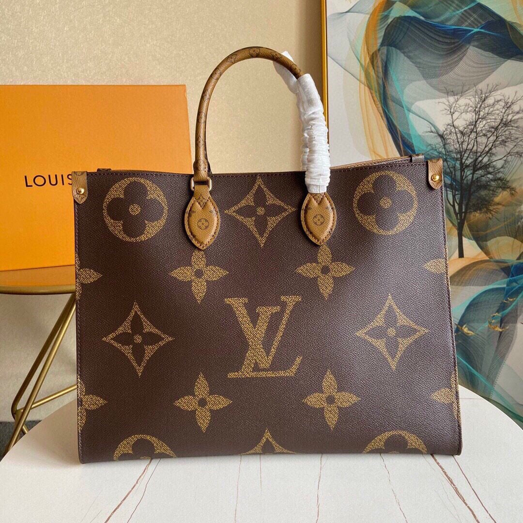 [TOP] Louis Vuitton LV On The Go Reverse Monogram Large Tote 41*34*19cm-Brown