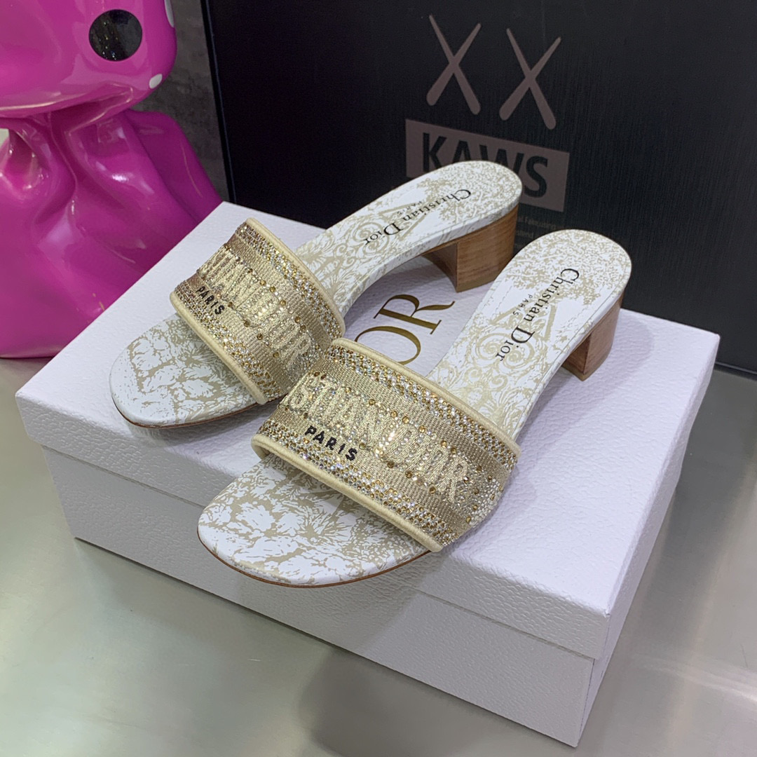 [TOP] Christian Dior Around the World Stella Embroidered high heels Slides - 5 Colours