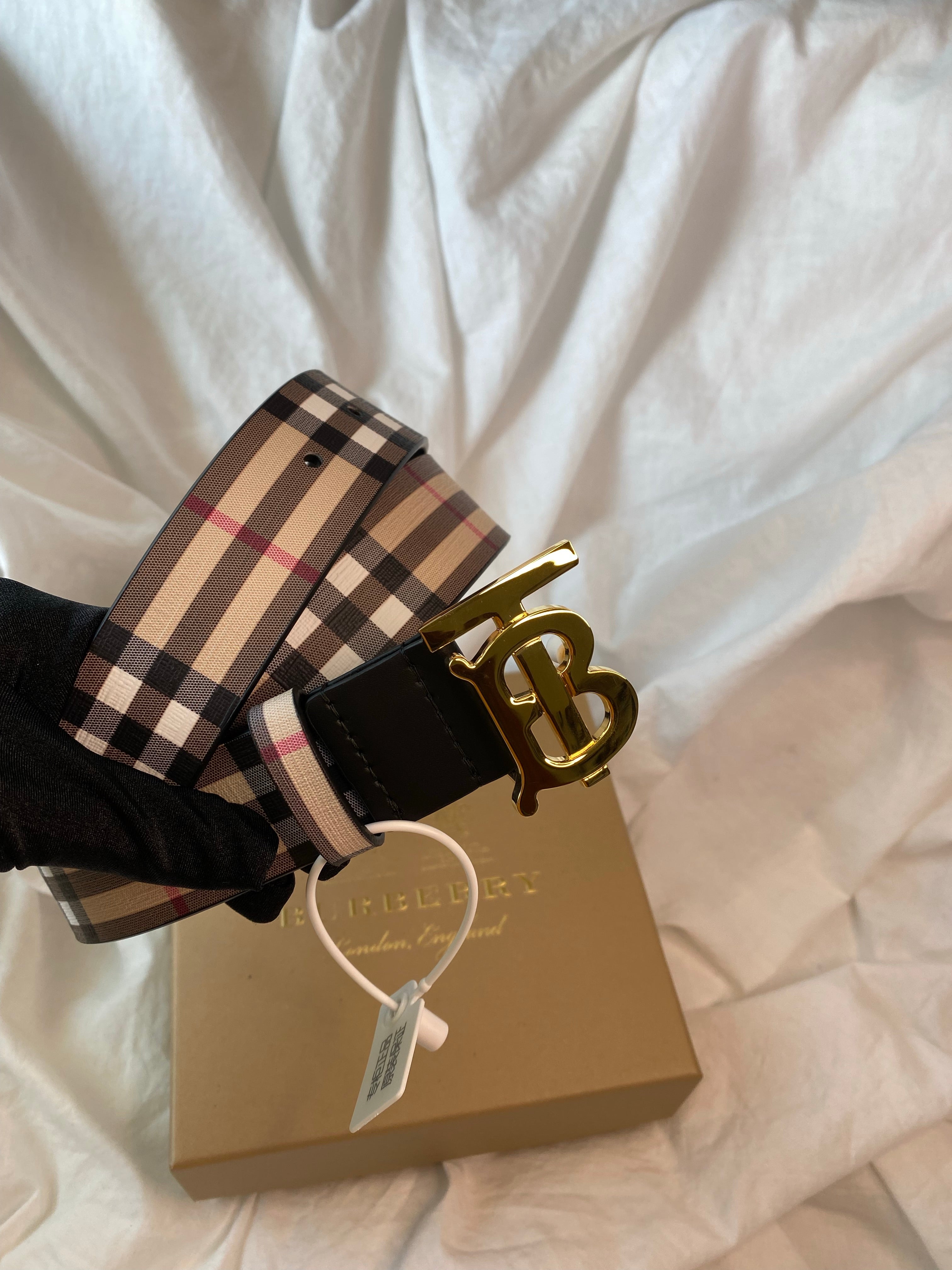 T0ry Burch Check Leather Trim Belt - Black