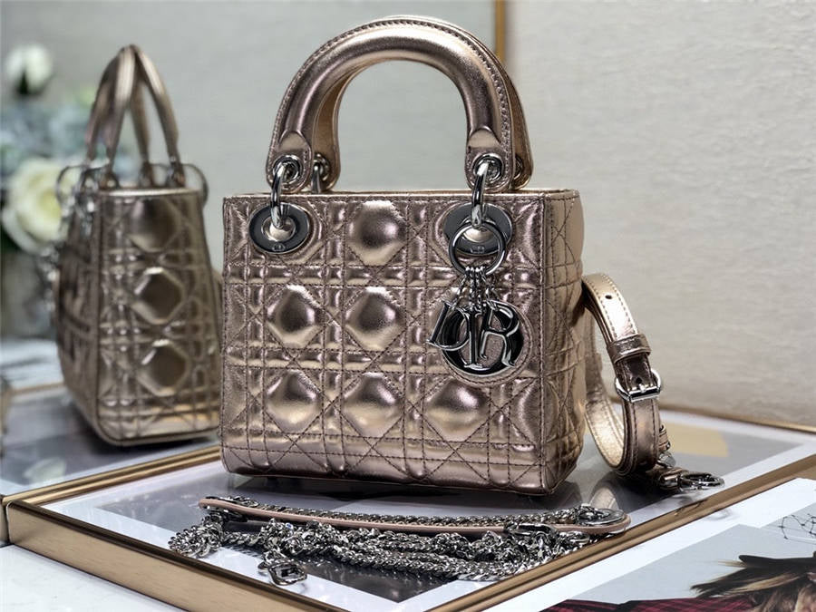 [Top] Christian Dior Lady Christian Dior Bag Mini - Metallic Pink w SHW