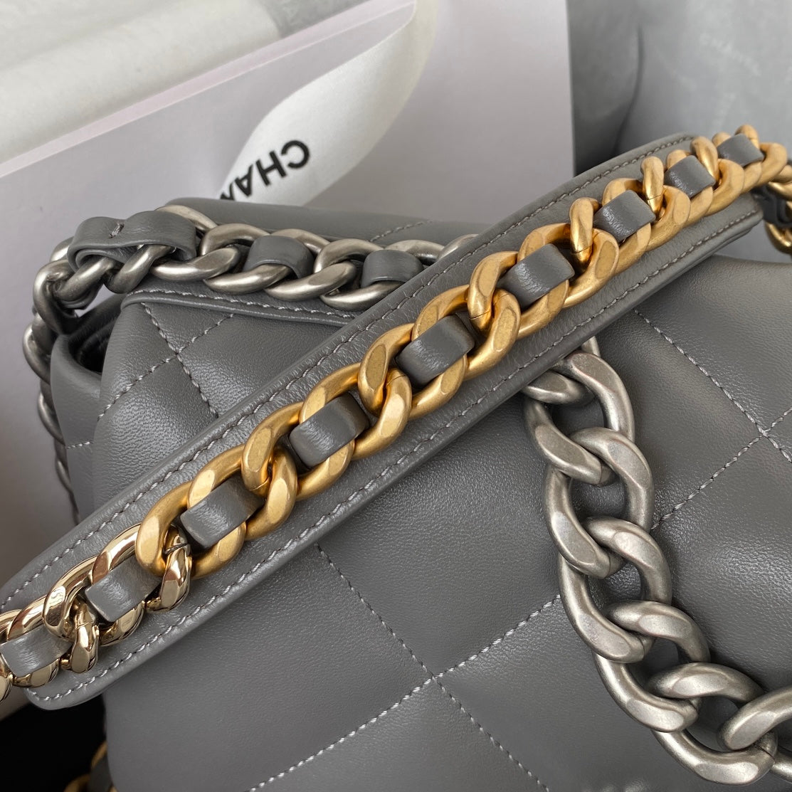 [TOP] CHANEL 19 Bag 26cm/30cm - Dark Grey w Silver Buckle