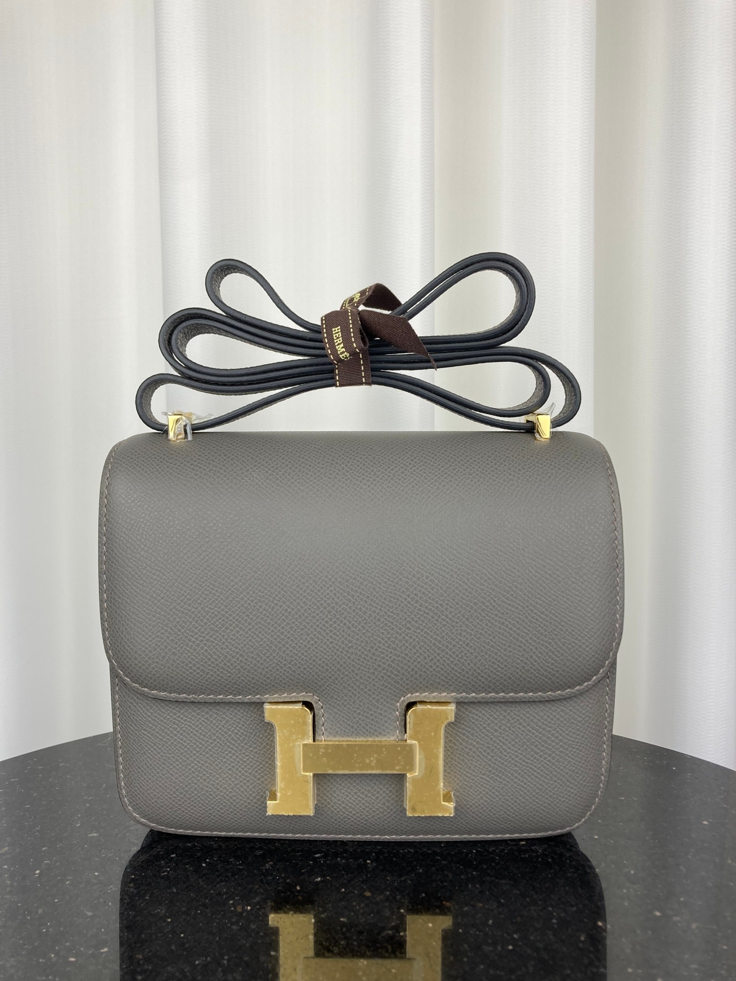 [TOP] HERMES Constance Epsom Leather 18cm - Gray & GHW
