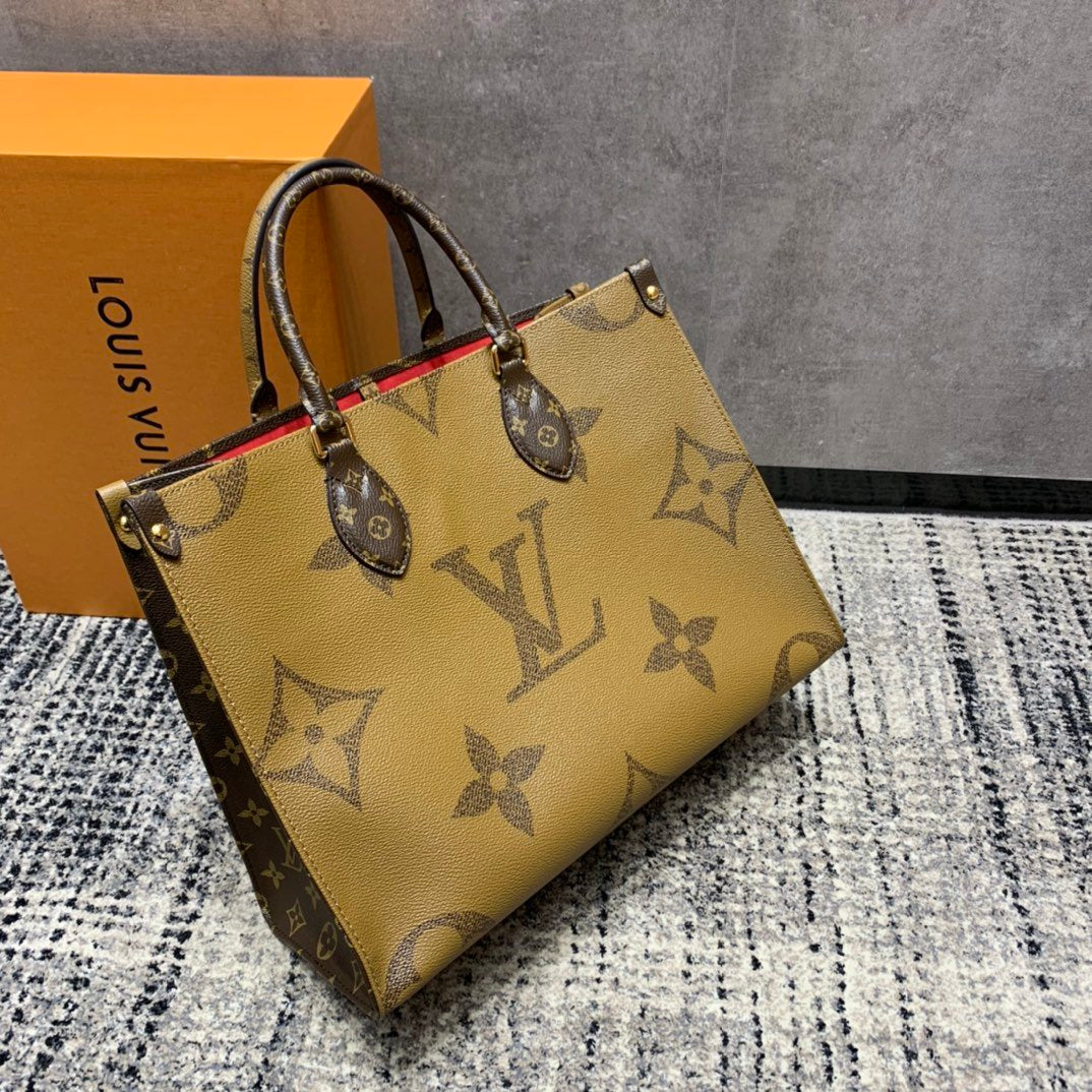 [TOP] Louis Vuitton LV  On The Go Giant Monogram MM 35x27x14cm-Brown