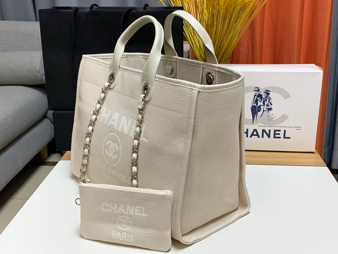 [TOP] CHANEL Deauville 2 in 1 Shoping Tote - Cream