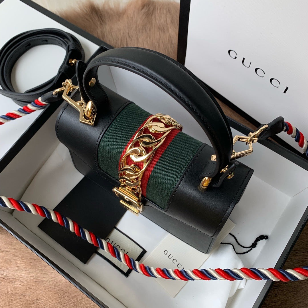 [TOP] GUCCI G*G Sylvie Leather Bag - Black
