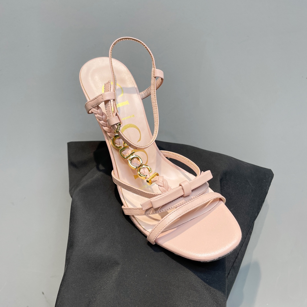 [TOP] GUCCI Woven Braid   Metal Buckle Sandals - Pink