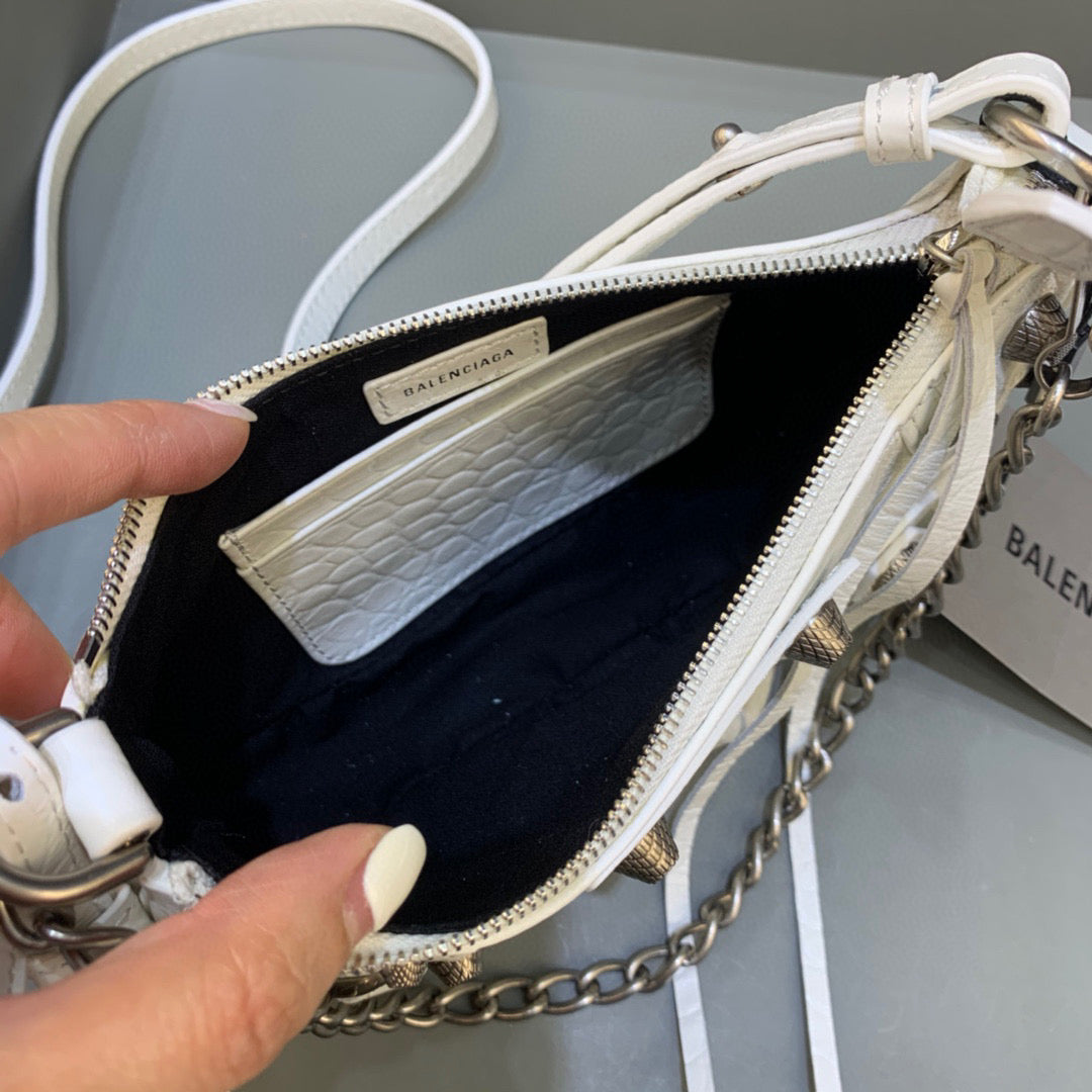 [TOP] BALENCIAGA Le Cagole Mini Croc Bag 21x13x4cm - White