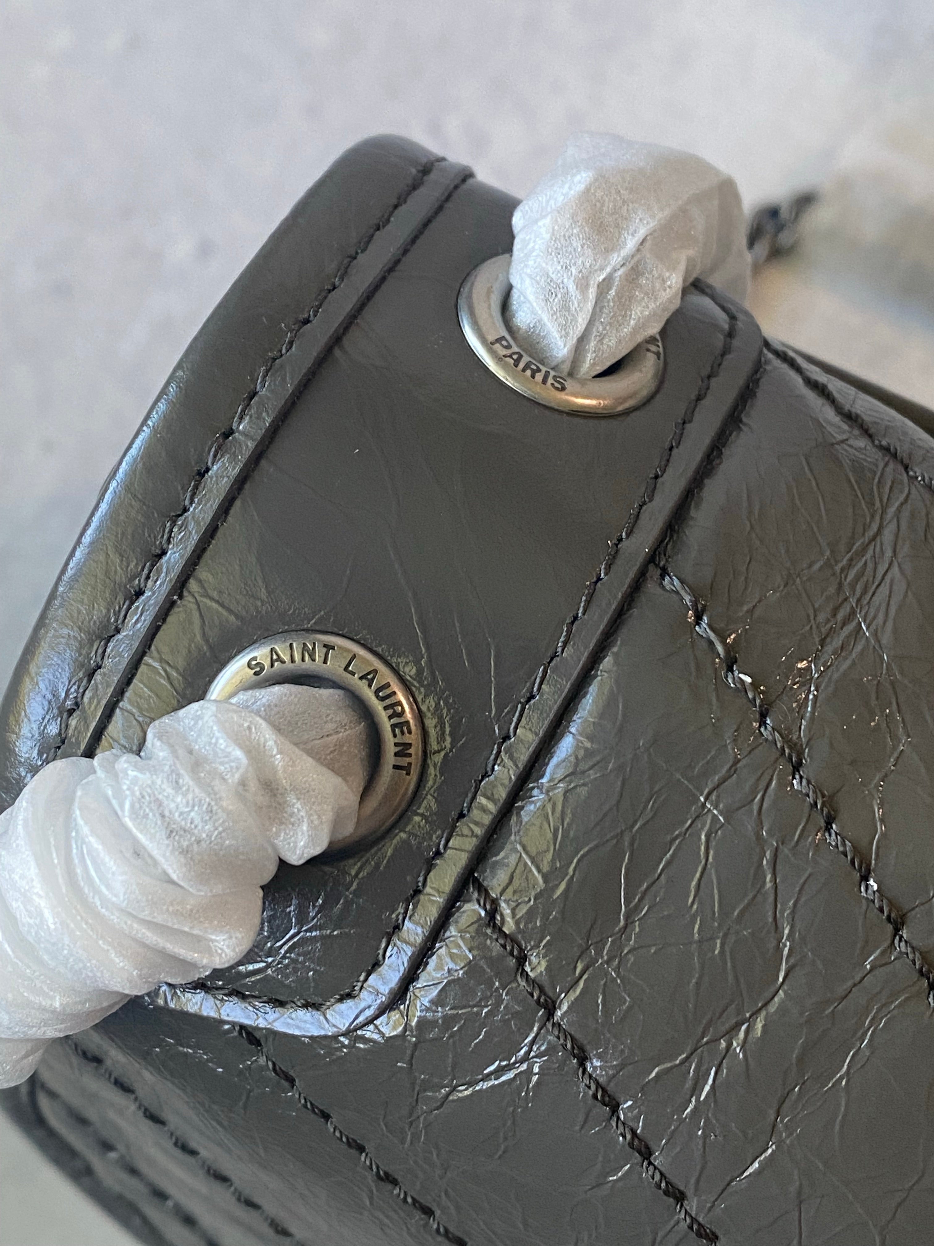 [TOP] Yves Saint Laurent YSL Nikki Small Wrinkle Bag - Dark Grey