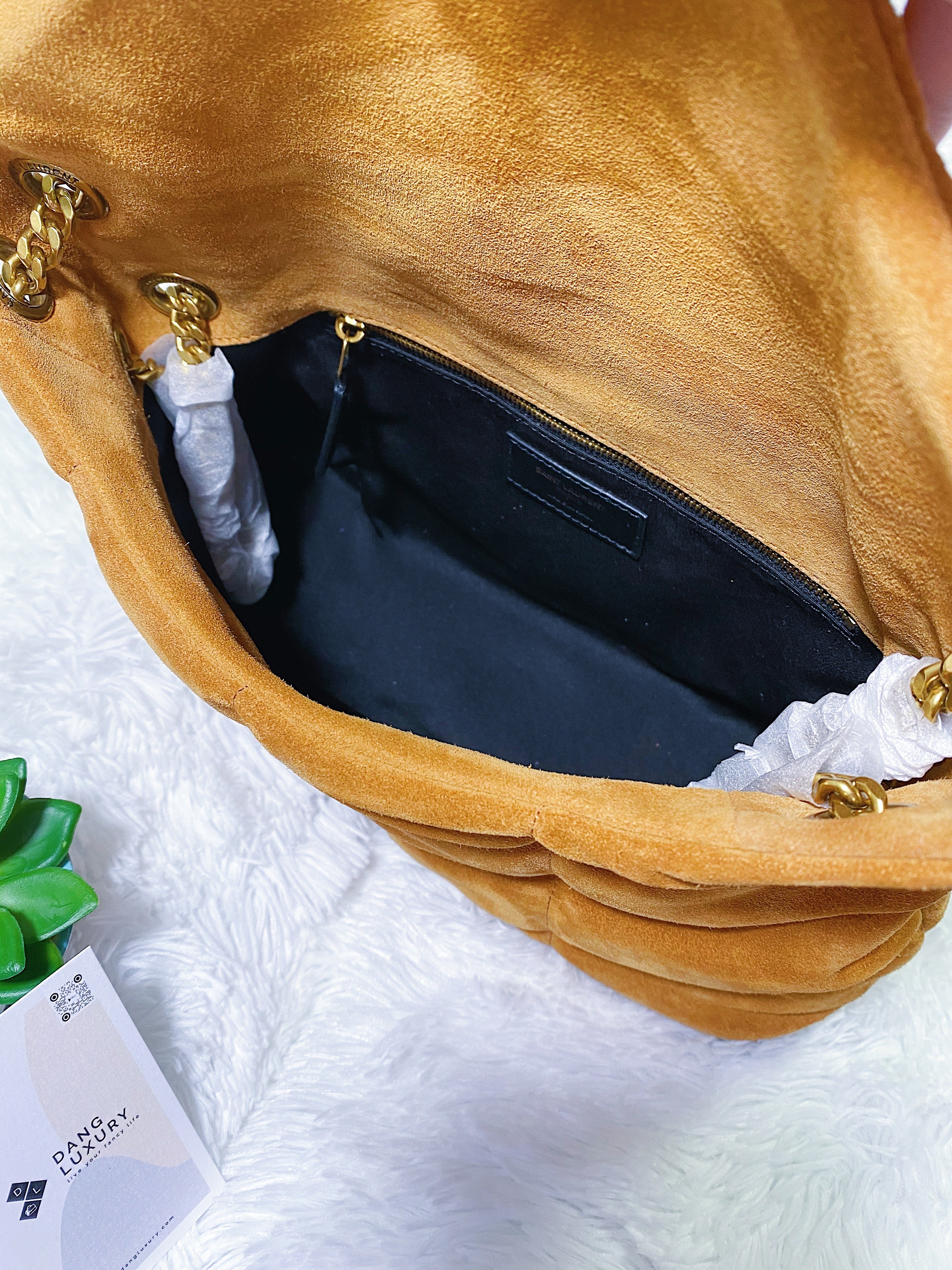 [TOP] Yves Saint Laurent YSL Loulou Puffer Small Suede - Tan