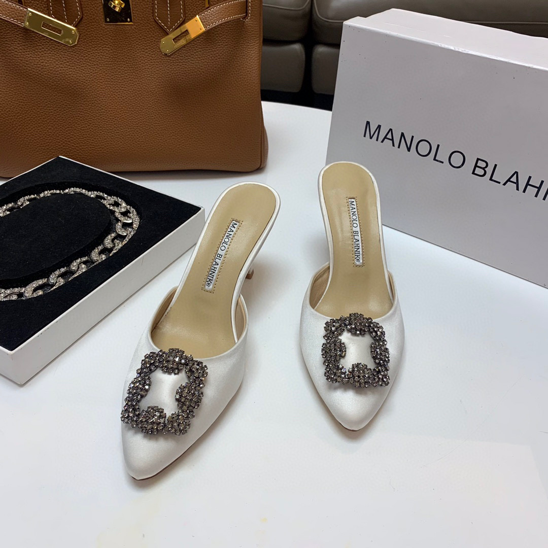 [TOP] Manolo Blahnik HANGISI Satin Crystal Sling back Mules - 5 Colours
