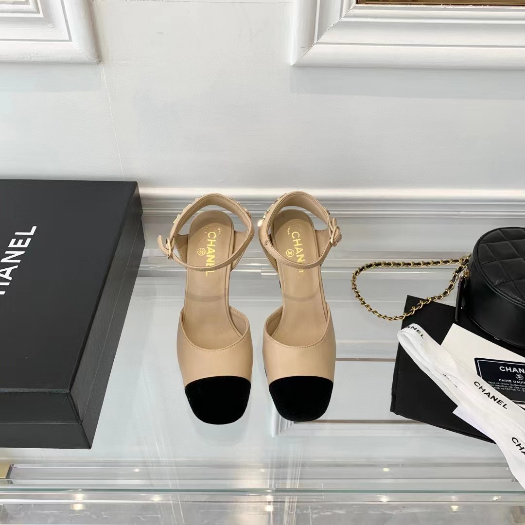 [TOP] CHANEL Sling Back Pump Logo back - Beige