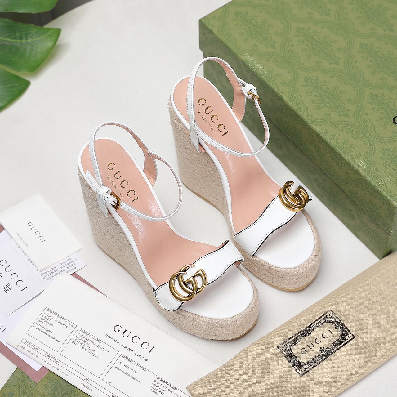 [TOP] GUCCI G*G Platform Espadrilles Sandals - White