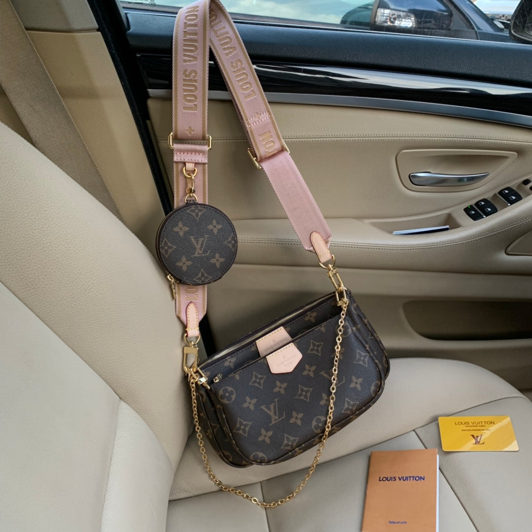 [TOP] Louis Vuitton LV Multi Pochette Monogram 21X12X3cm- Pink Strap