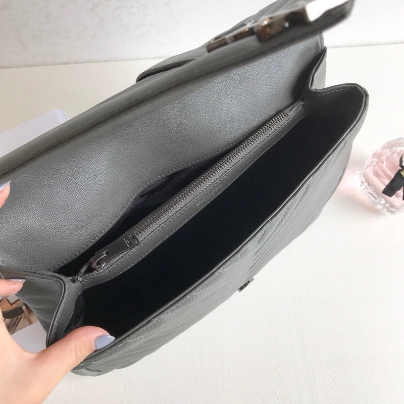 [TOP] Yves Saint Laurent YSL College Large Top Handle Bag - Grey SHW