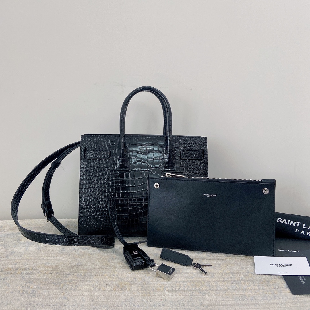[TOP] Yves Saint Laurent YSL Sac De Jour Crocodile Handbag