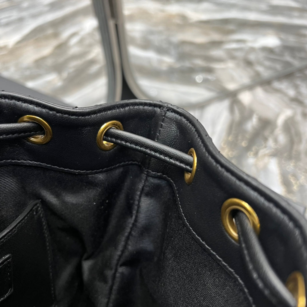 [TOP] Yves Saint Laurent YSL Emmanuelle Small Quilted Lambskin Bucket Bag - Black