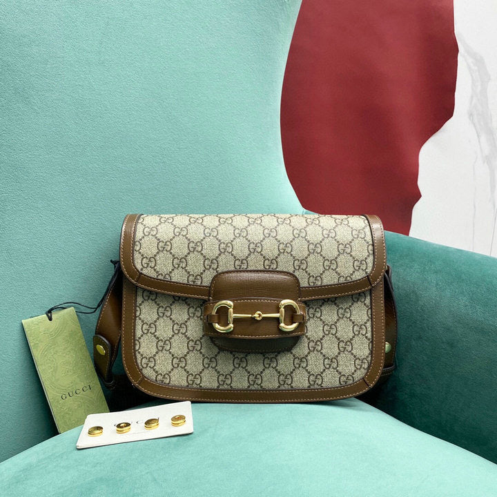 [TOP] GUCCI G*G Horsebit Mini/Medium Bag 20x15x5cm/25x18x8cm - Brown