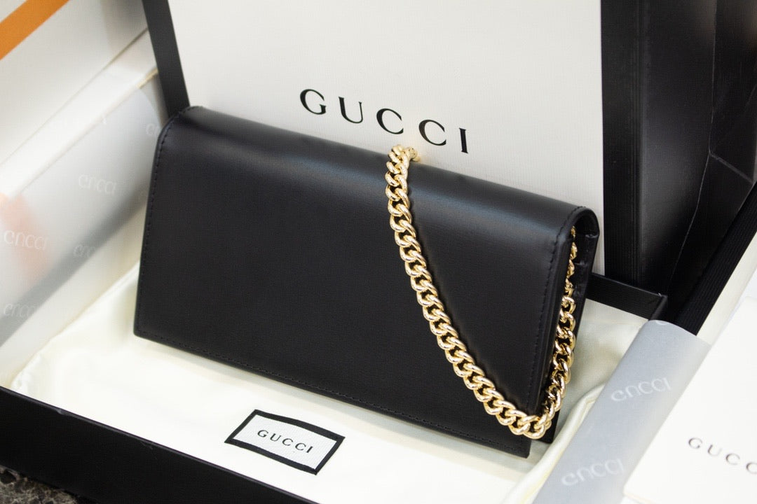 [TOP] GUCCI Horsebit 1955 Wallet With Chain - BLACK
