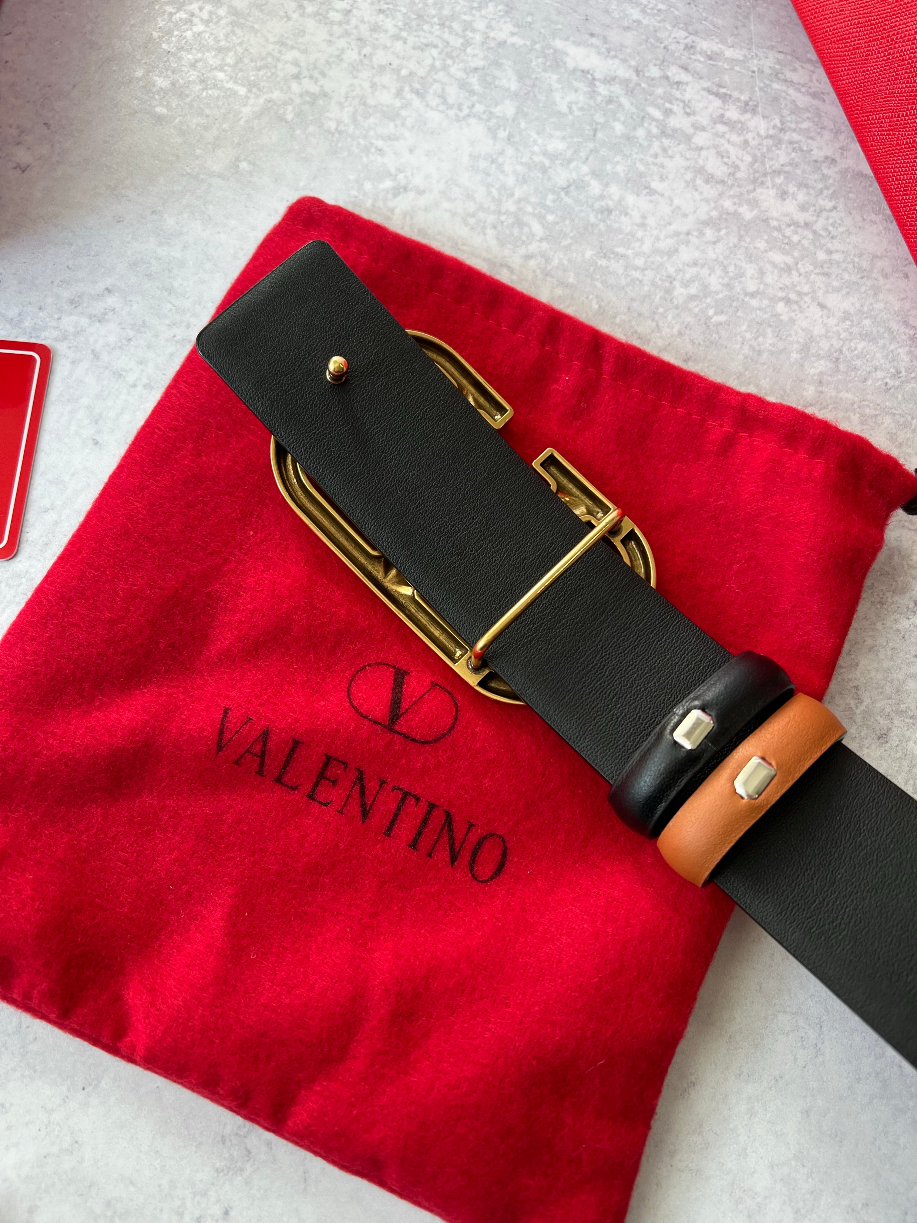 [TOP] VALENTINO Metal VLOGO Leather Belt - Brown with GHW