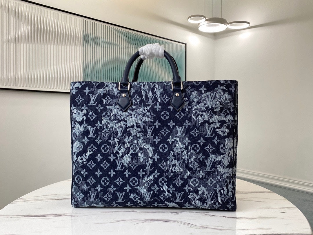 [TOP] Louis Vuitton LV Grand Sac Denim Tote 42x34x14cm-Blue