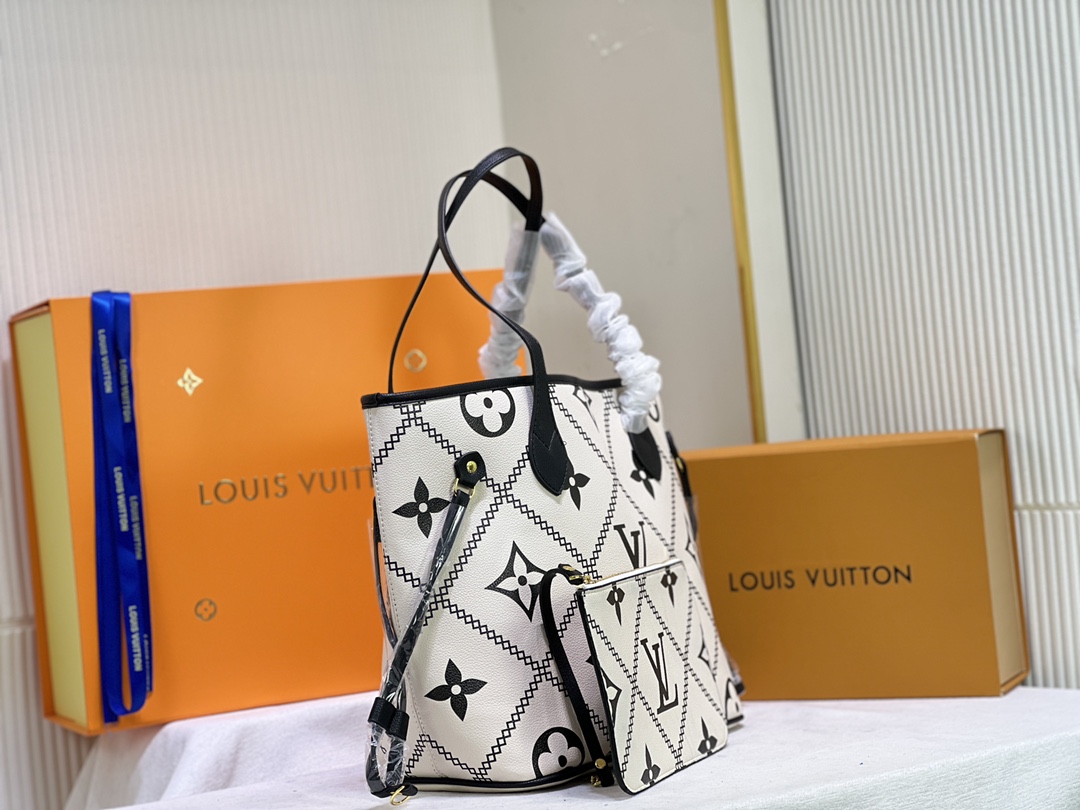 [TOP] Louis Vuitton LV Neverfull Full leather Bag 32x29x17cm -2 colors