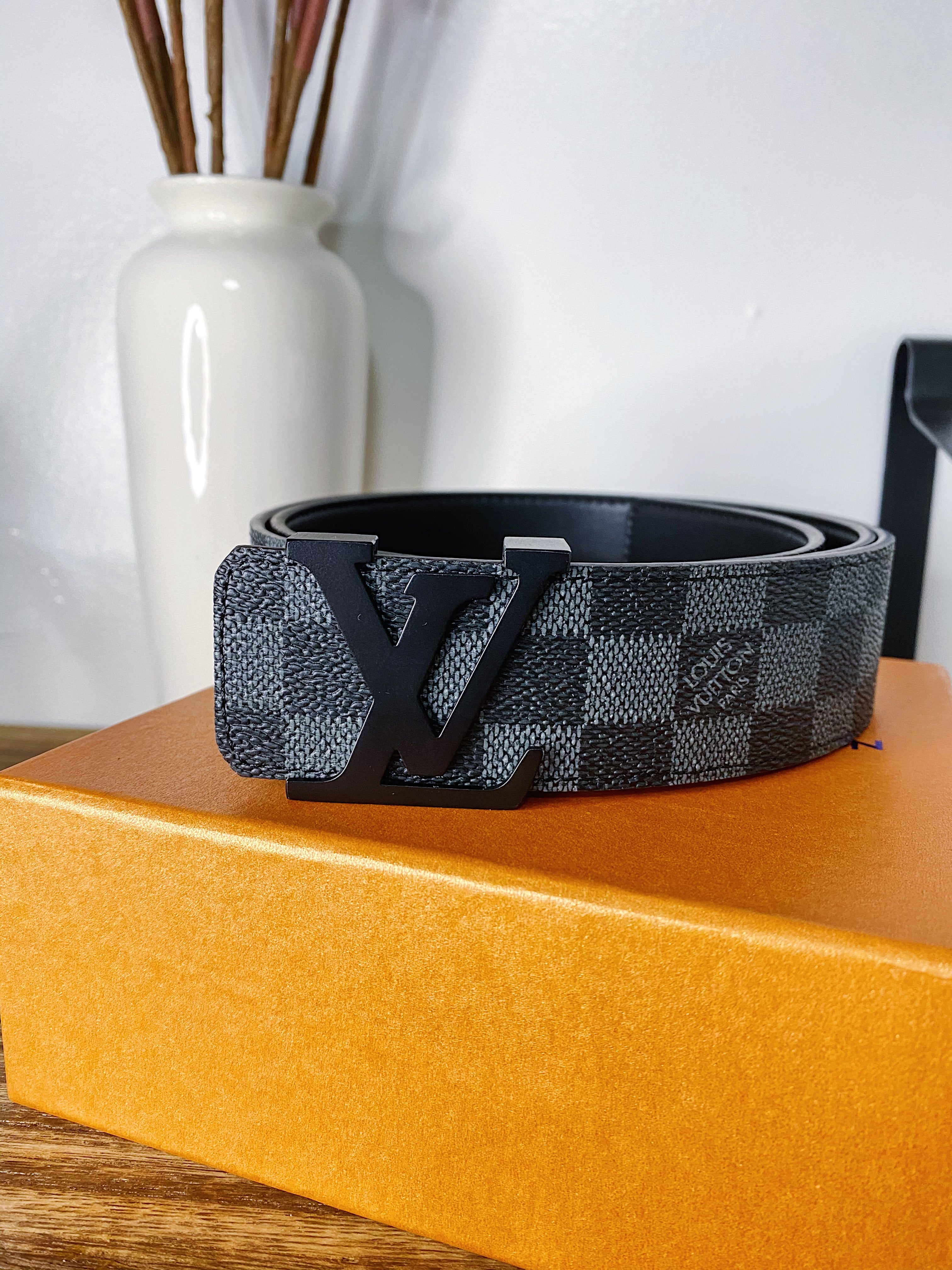 [TOP] Louis Vuitton LV LV Belt Initials Damier Graphite - BLACK