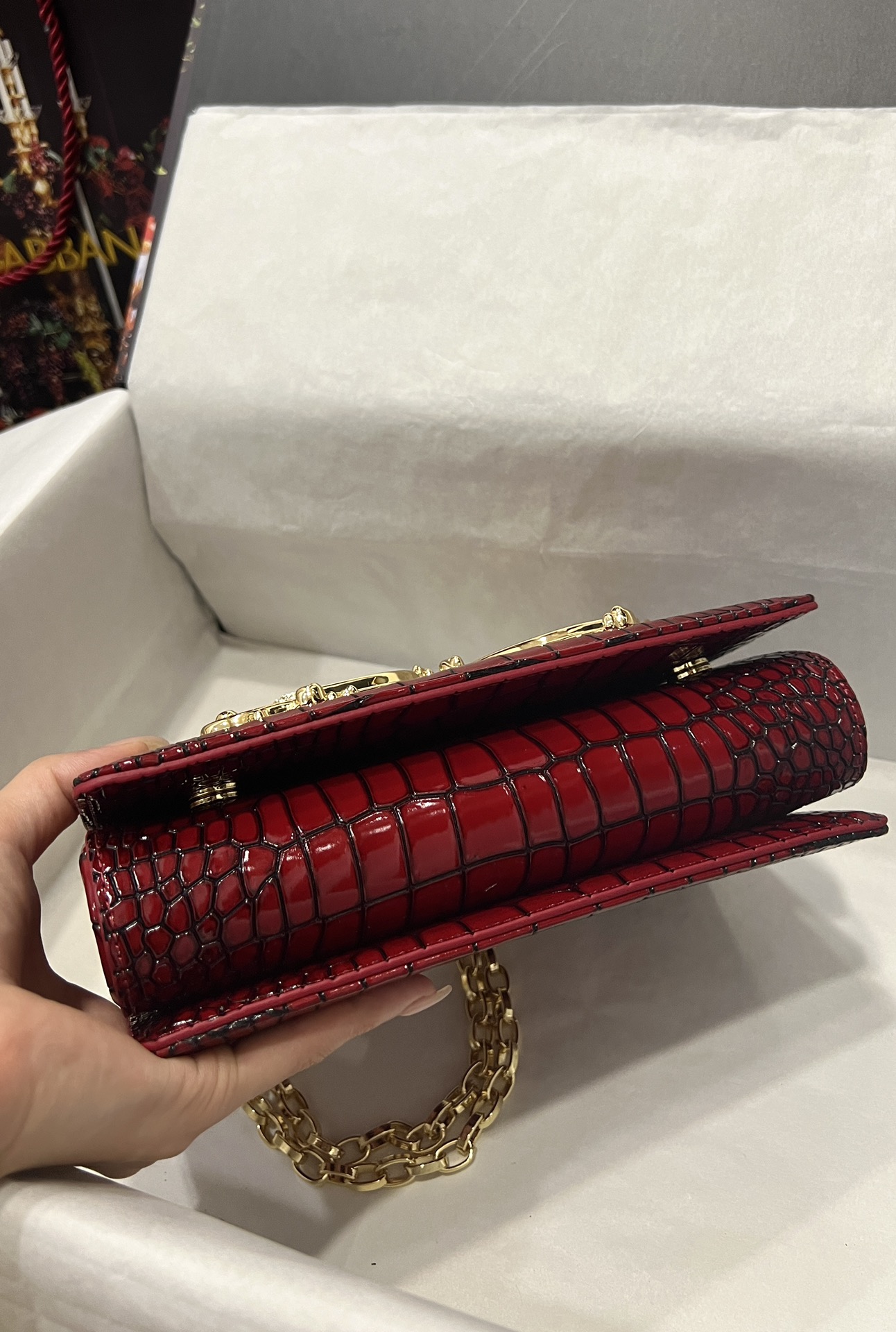 [TOP] Dolce & Gabbana D&G Crocodile-print Calfskin DG Girls Bag 21*4*15 - Red
