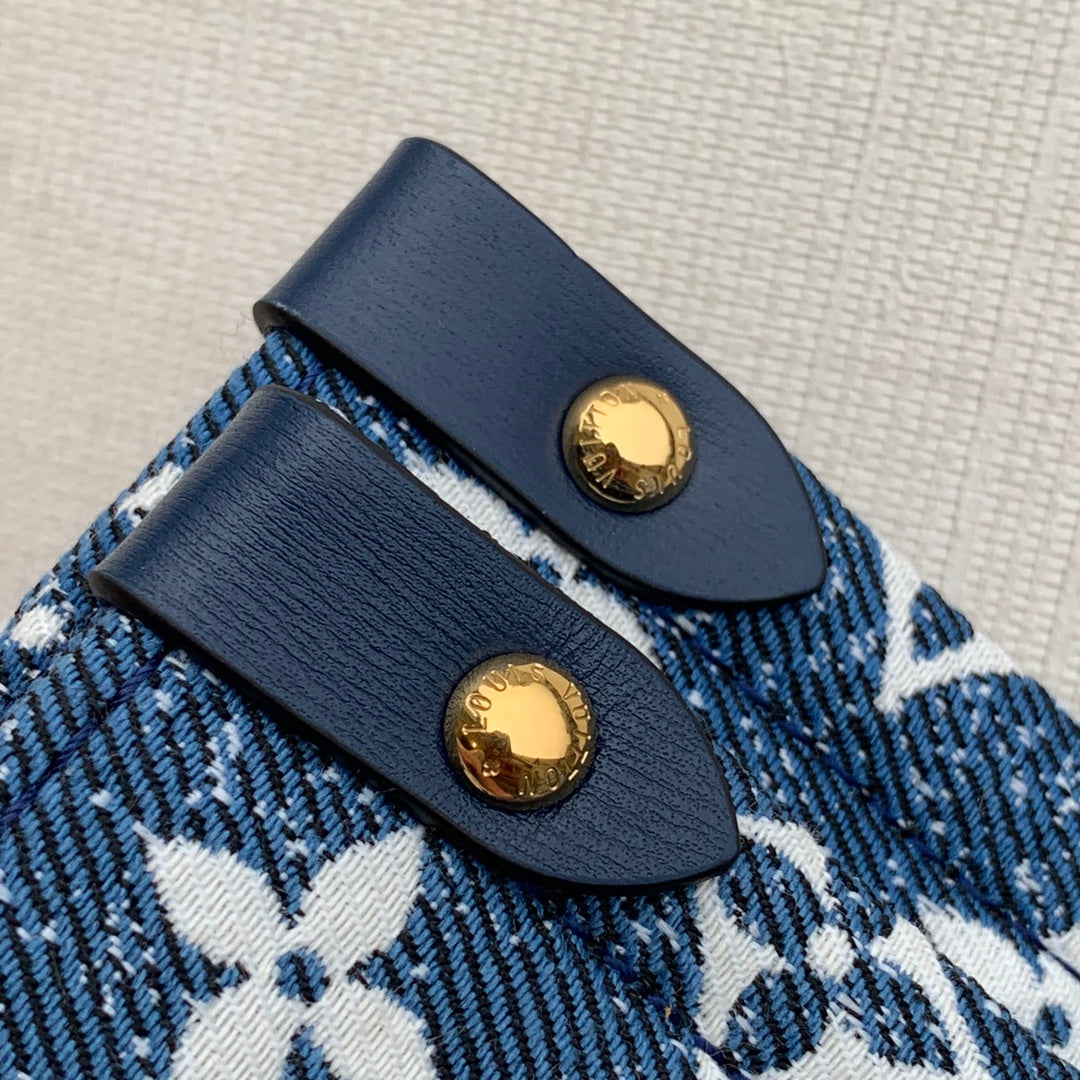 [TOP] Louis Vuitton LV On The Go Monogram Denim MM 35x27x14cm-Blue