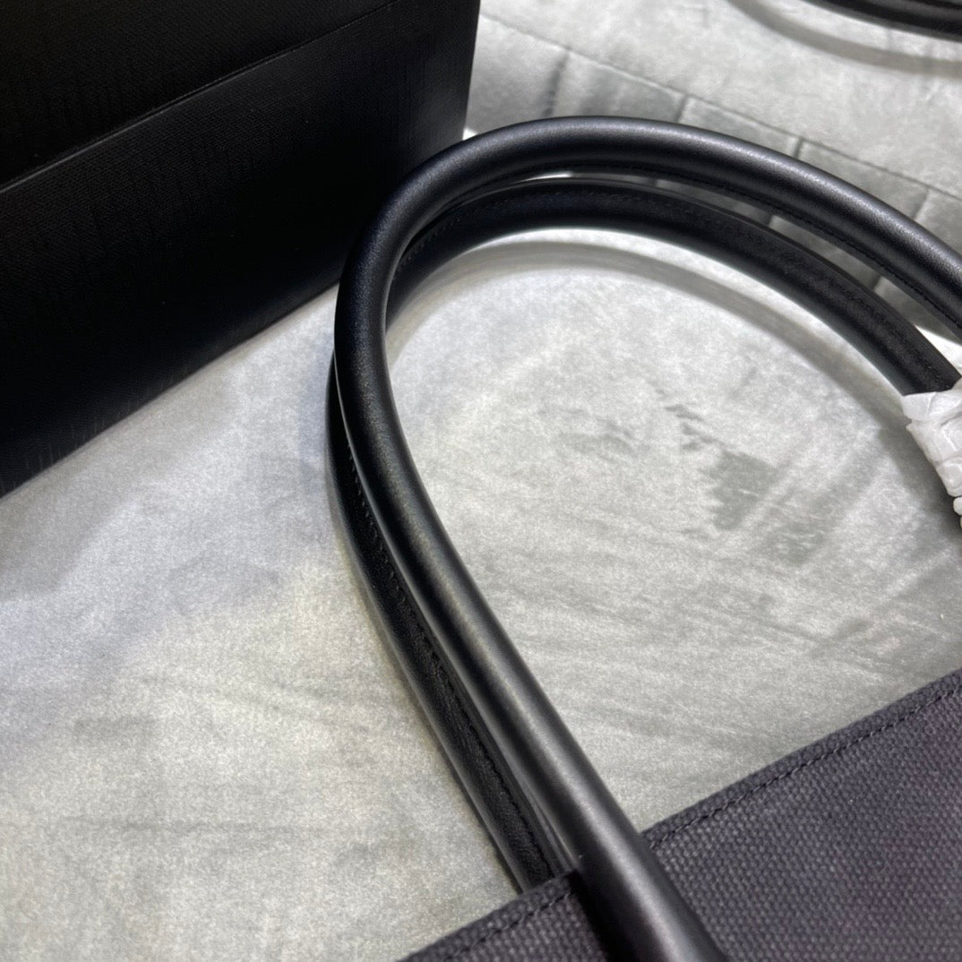 [TOP] Yves Saint Laurent YSL Rive Gauche Straw Tote Bag - Black