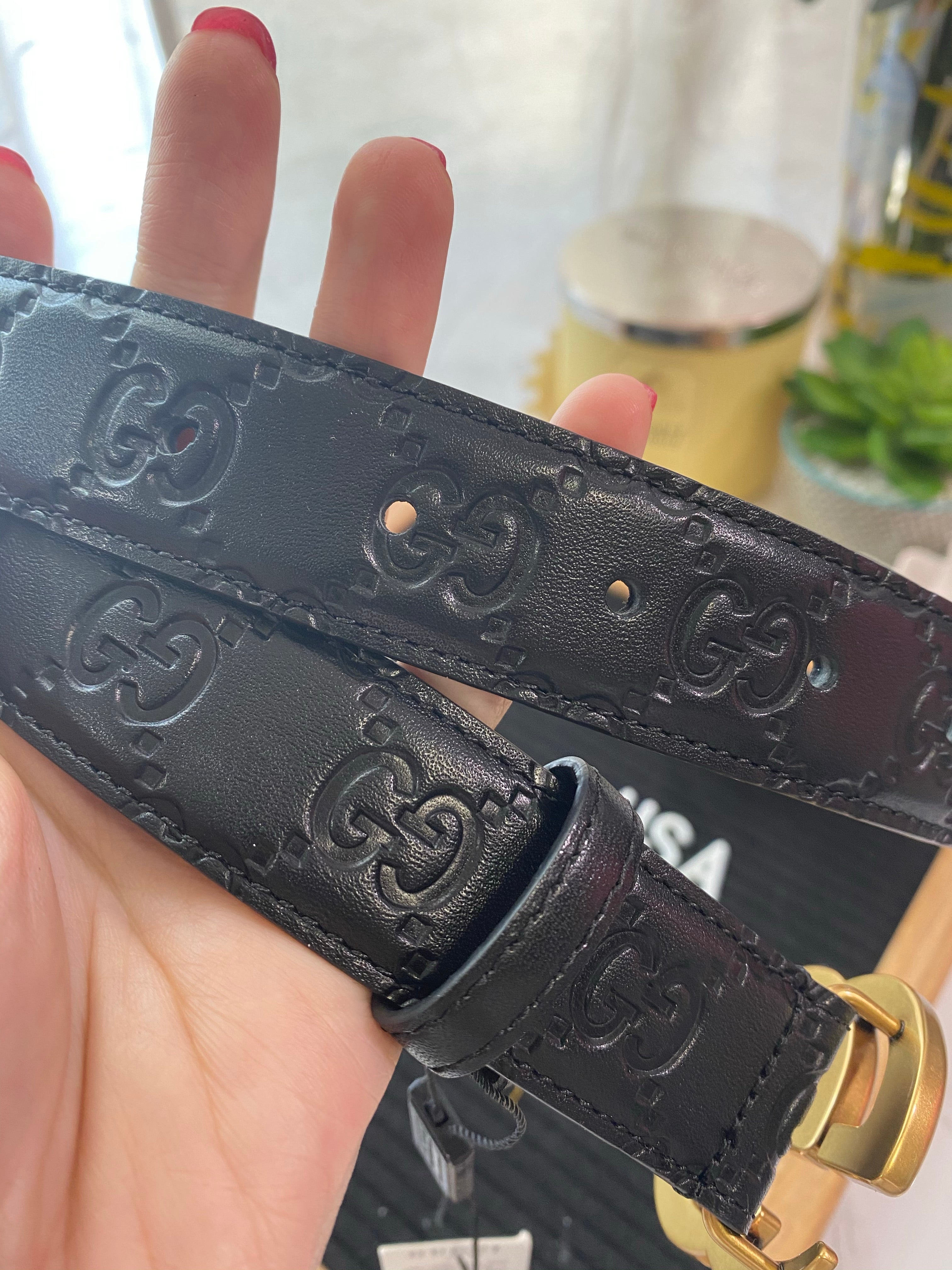 [TOP] GUCCI Embossed Belt 3.8cm - BLACK
