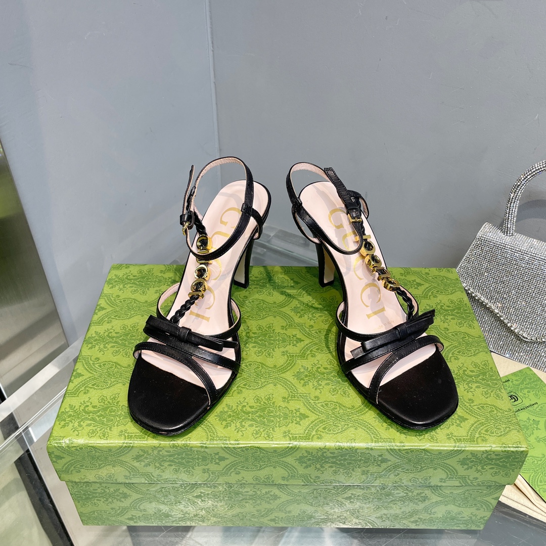 [TOP] GUCCI Woven Braid   Metal Buckle Sandals - Black