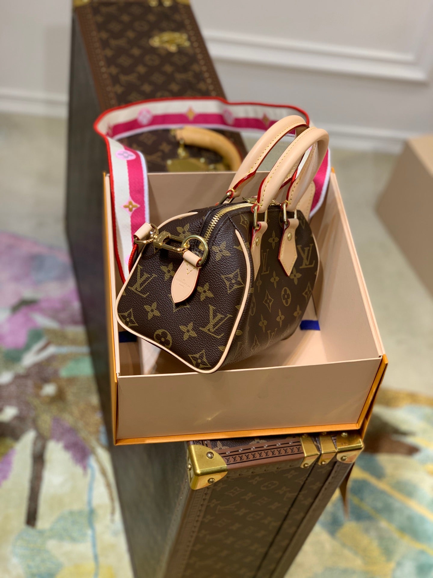 [TOP] Louis Vuitton LV Speedy 20 Monogram Crossbody Bag 20x13.5x12cm - Fuchsia