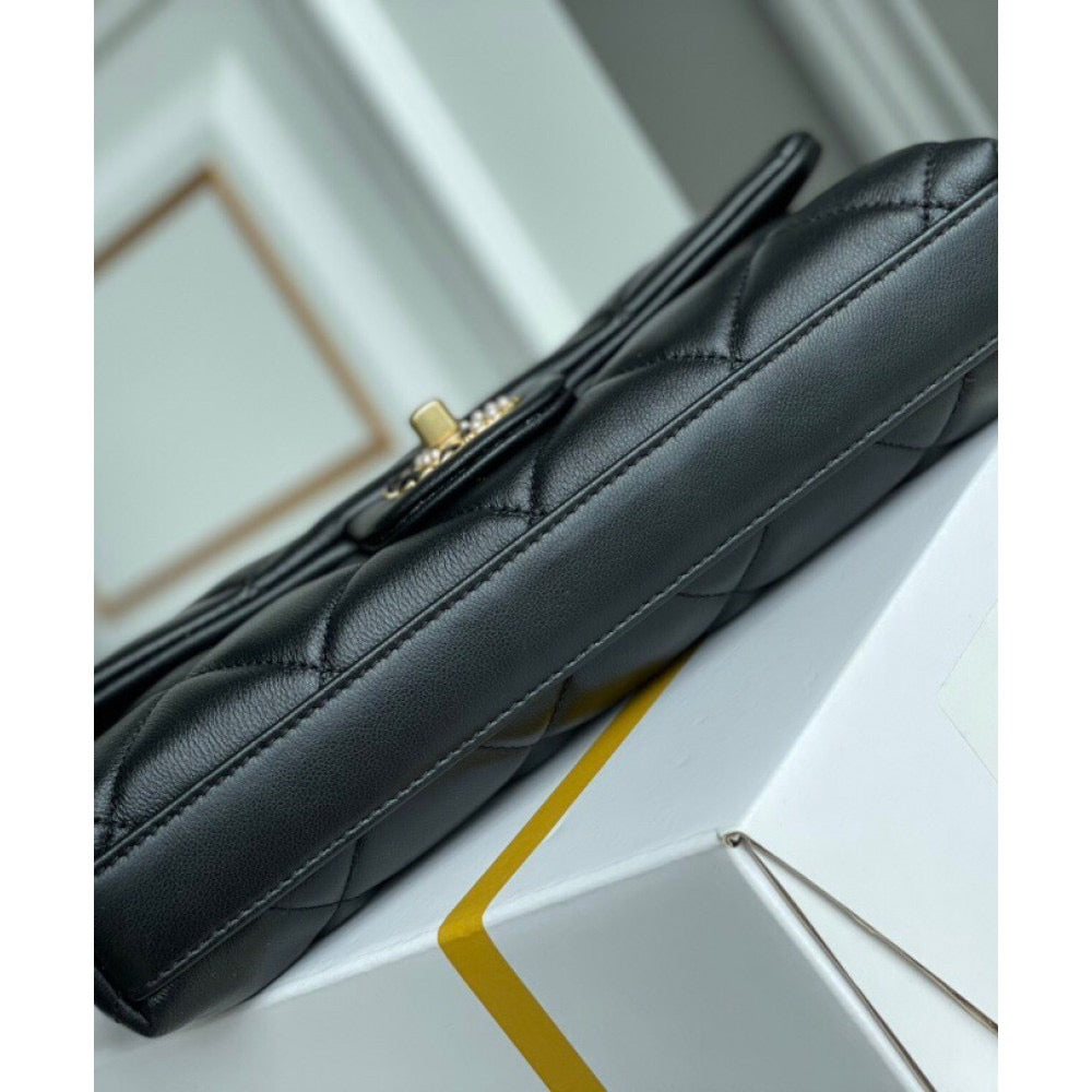 [TOP] CHANEL Flap Chain Bag Pearl Logo - Black