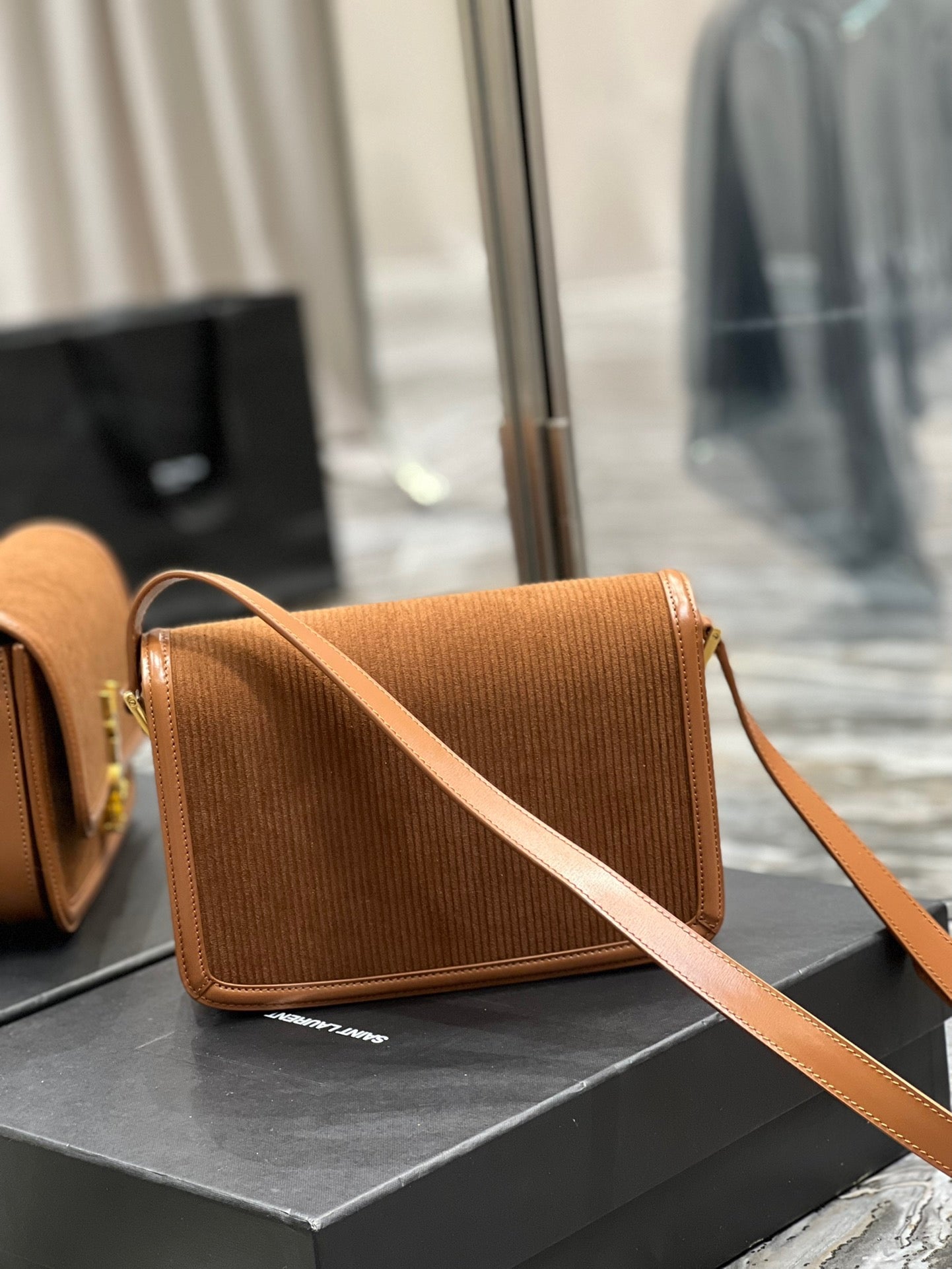 [TOP] Yves Saint Laurent YSL Solferino Corduroy Medium Bag - Brown