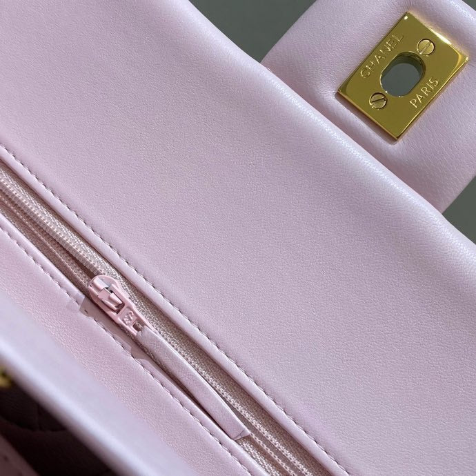 [TOP] CHANEL Classic Flap Bag Lambskin Medium 25.5CM - Pink & GHW