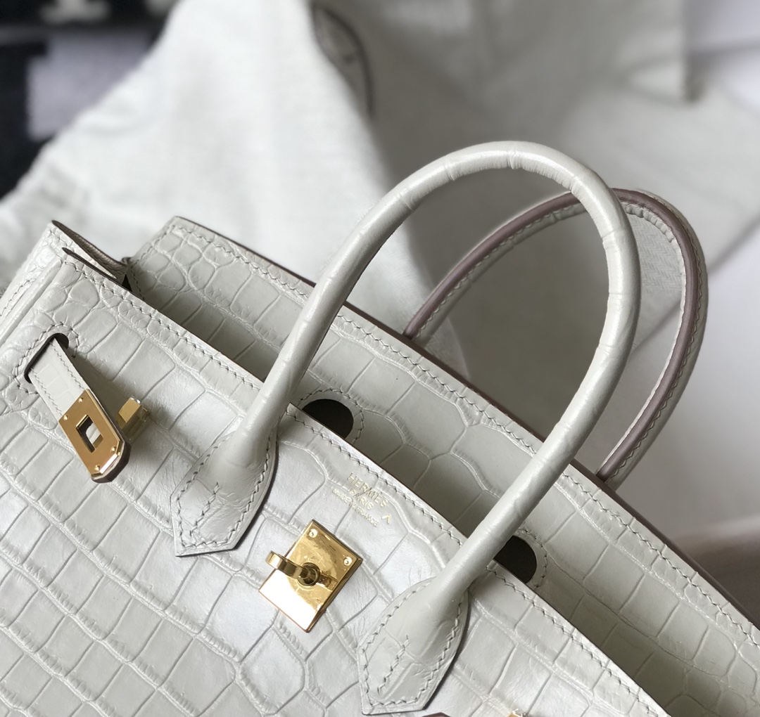 [TOP] HERMES Birkin Crocodile 25CM 30CM- White& GHW