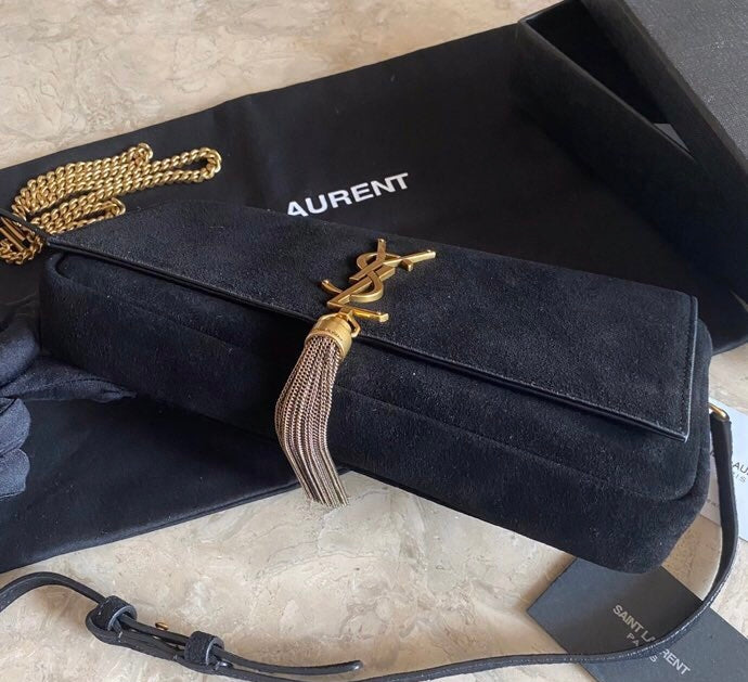 [TOP] Yves Saint Laurent YSL Kate Suede Tassel Medium Bag - Black