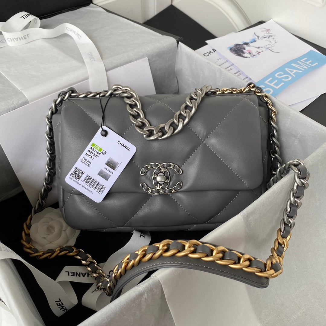 [TOP] CHANEL 19 Bag 26cm/30cm - Dark Grey w Silver Buckle