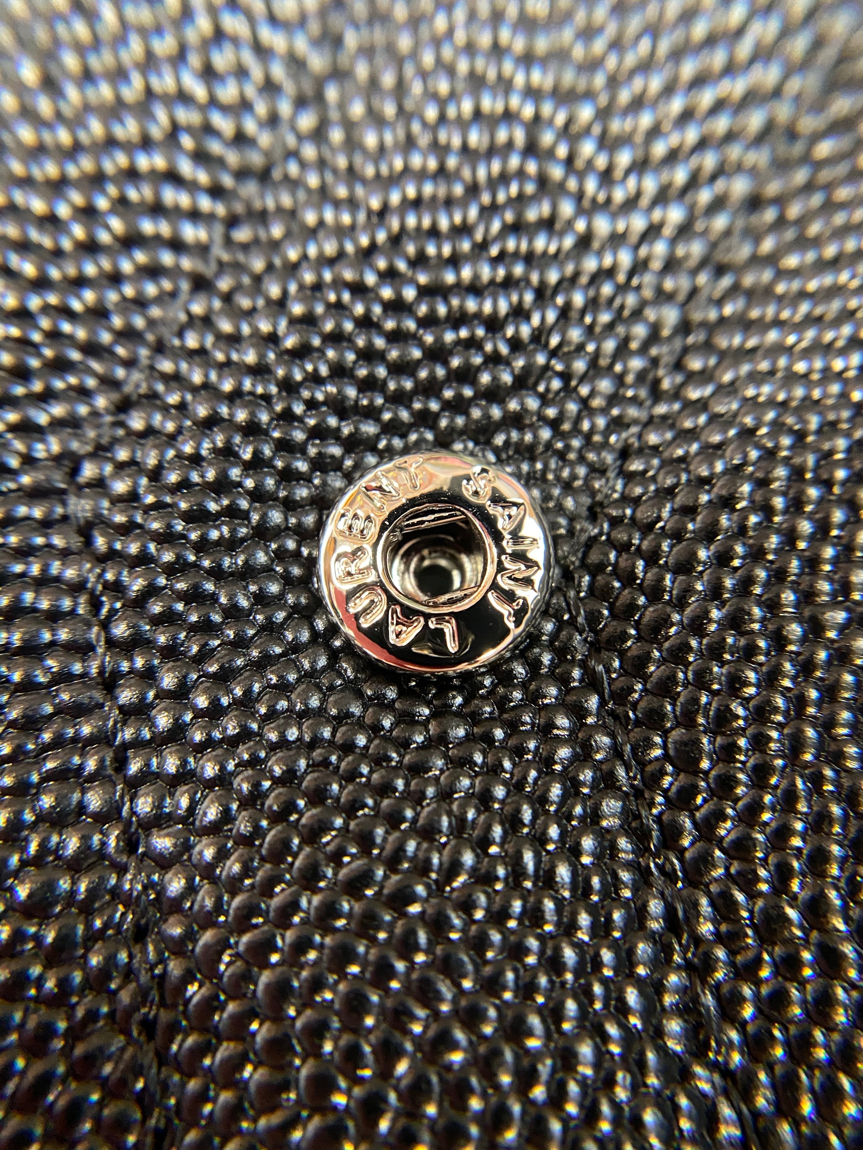 [TOP] Yves Saint Laurent YSL Black YSL Chevron Quilted Grained Leather Metalsse Wallet - ALL BLACK