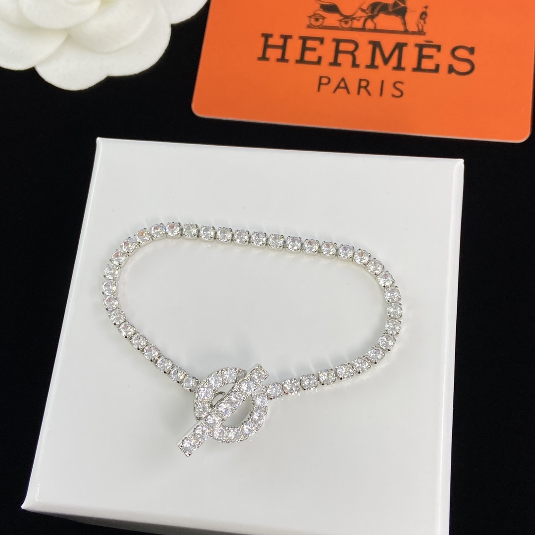 [TOP] HERMES Necklace Earrings Bracelet Ring Set - Silver