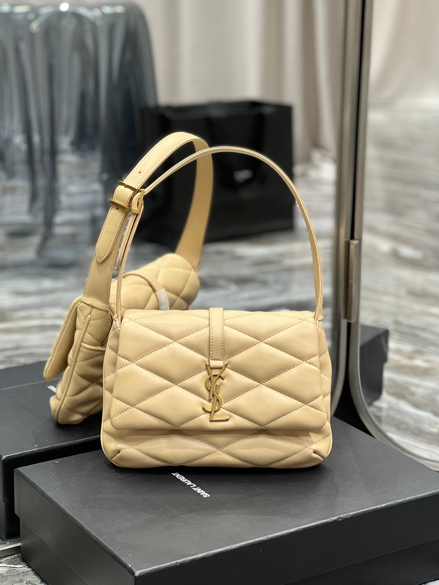 [TOP] Yves Saint Laurent YSL Le 57 Small Shoulder Bag - Beige