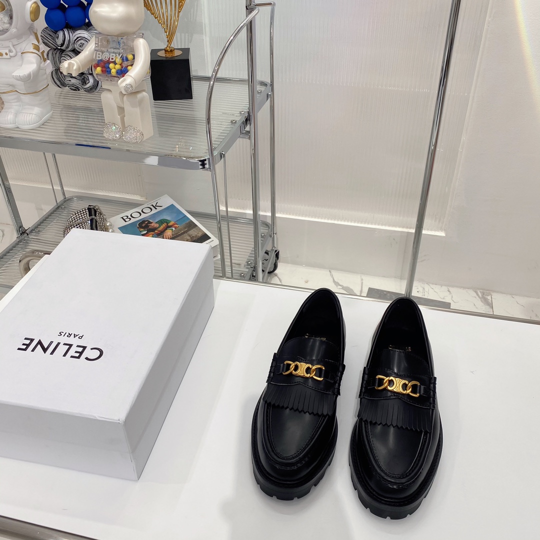 [TOP] CELINE Cowhide Leather Shoes - Black - Cline