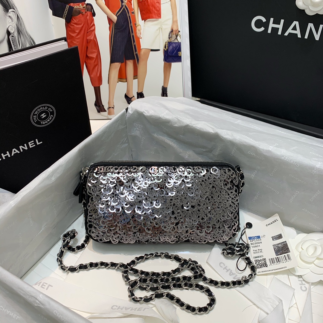 [TOP] CHANEL Sequins Evening Bag 19cm - Black