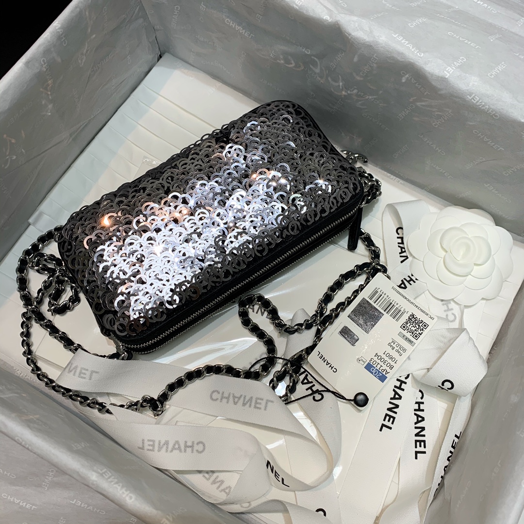 [TOP] CHANEL Sequins Evening Bag 19cm - Black