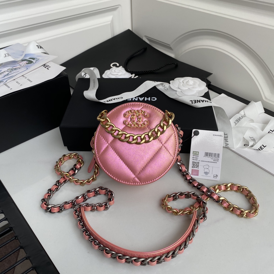 [TOP] CHANEL Mini Round Cake Bag 12×12×4.5cm - GHW - Pink