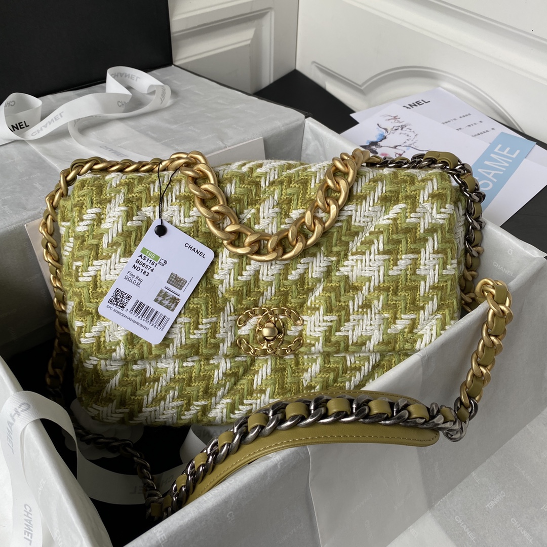 [TOP] CHANEL19 Bag Woolen 26/30cm - Green
