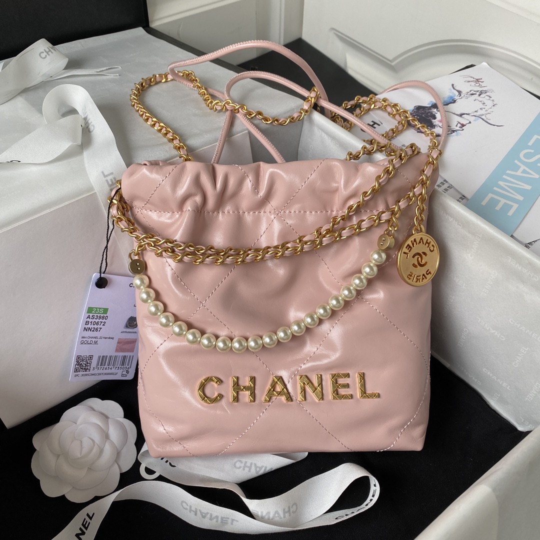 [TOP] CHANEL 23S Mini 22 Bag - GHW - Pink