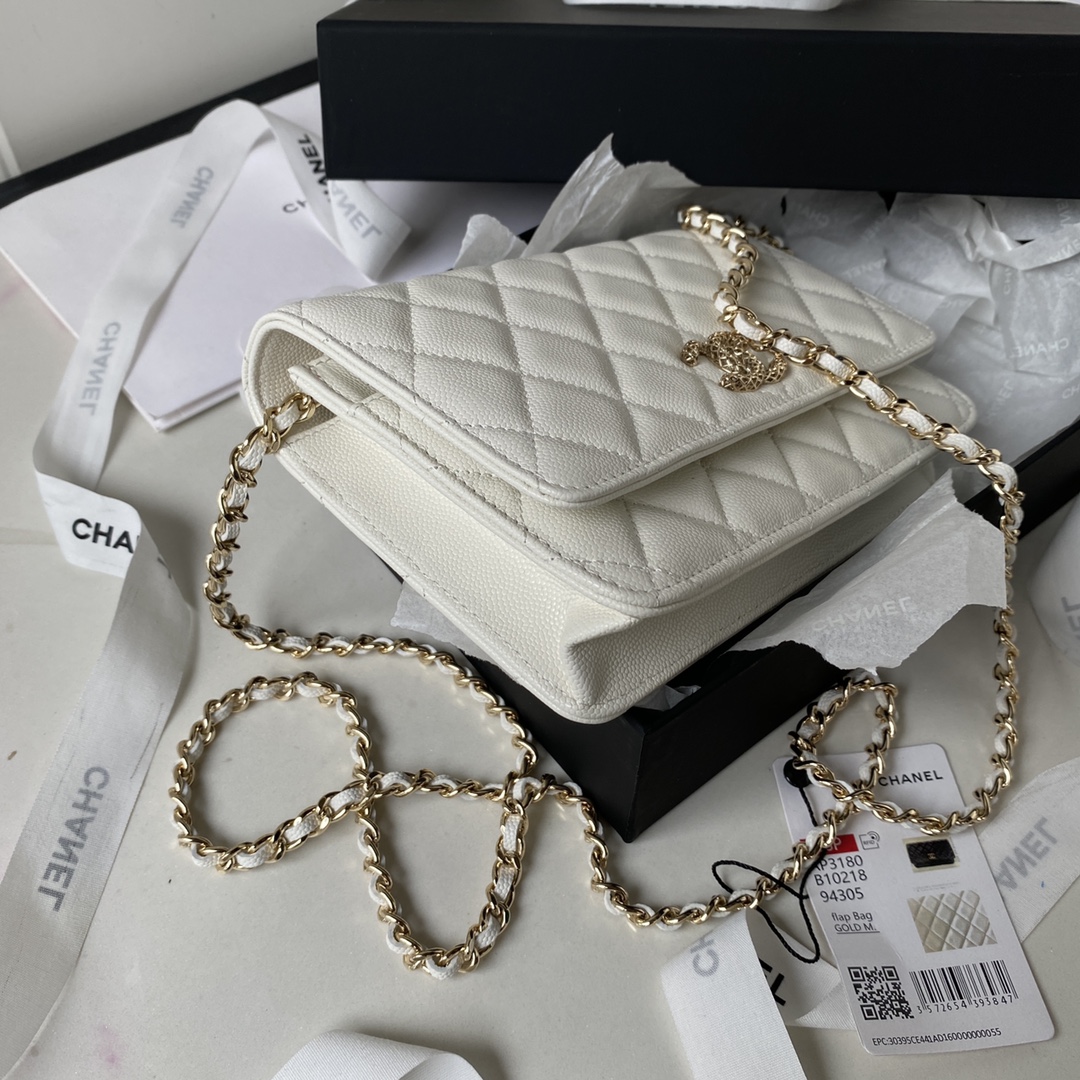 [TOP] CHANEL WOC Bag Lychee Leather 19 cm - White