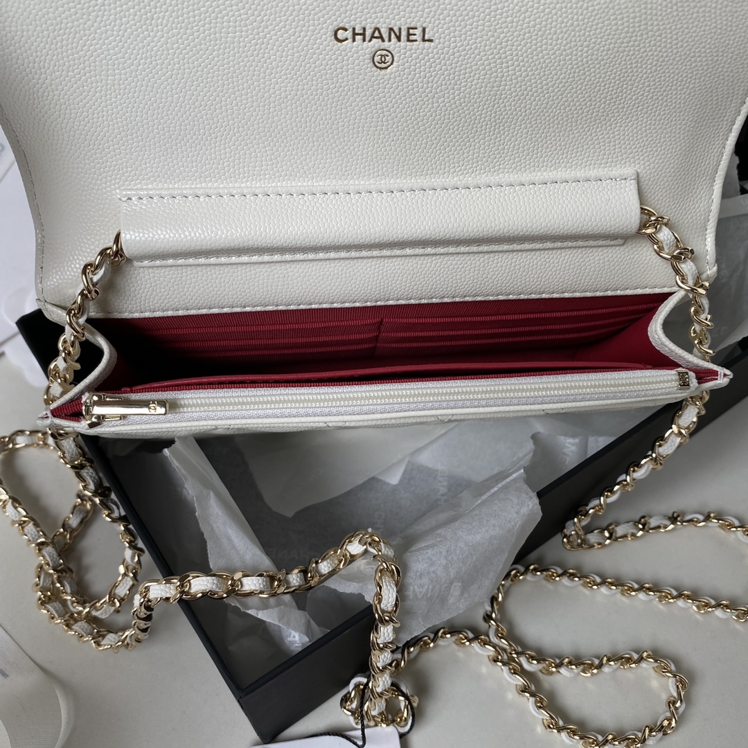 [TOP] CHANEL WOC Bag Lychee Leather 19 cm - White